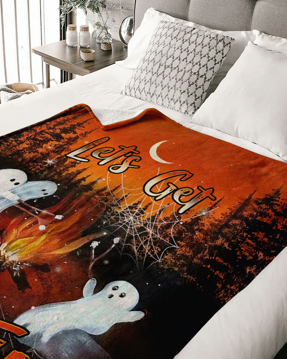 BLISSCORNERS LET'S GET TOASTED BOOS HALLOWEEN WOVEN AND FLEECE BLANKET