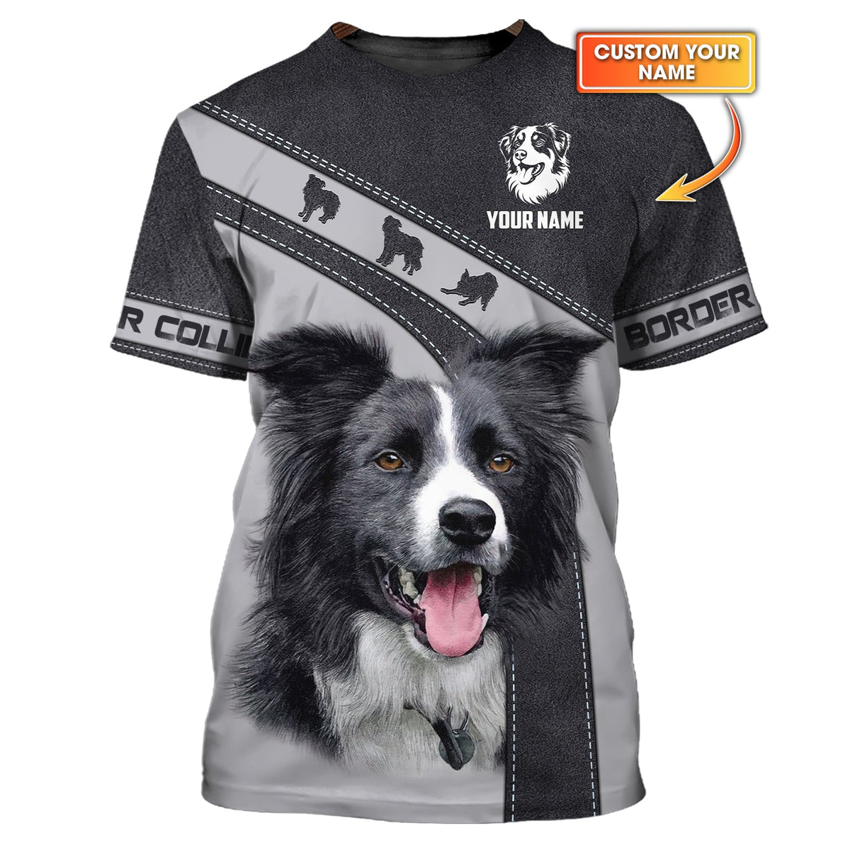 Blisscorners 3D Full Print Border Collie T-Shirts Personalized Name Gift For Dog Lovers