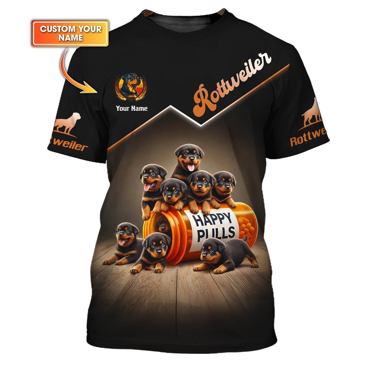 Blisscorners Rottweiler  Custom Name Shirt Happy Pills 3D T-Shirts Gift For Dog Lovers