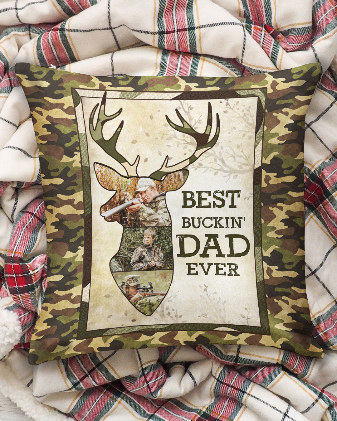 BLISSCORNERS PERSONALIZED BEST BUCKIN' DAD EVER DEER PILLOW