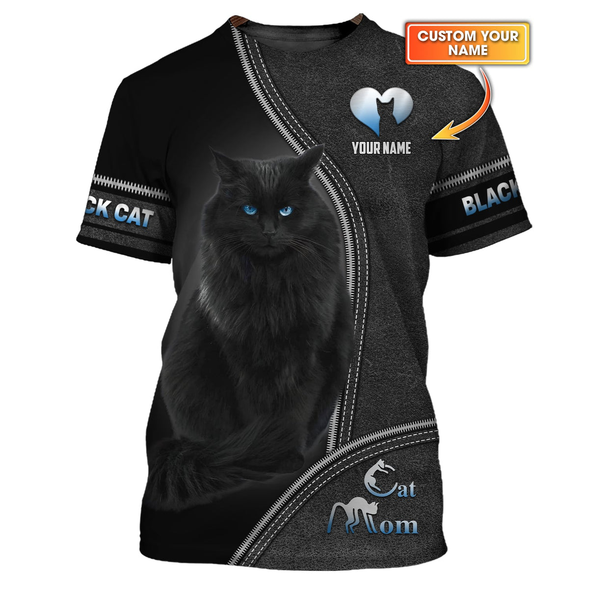 Blisscorners Black Cat Custom Name Cat Mom 3D Shirt Gift For Cat Lovers