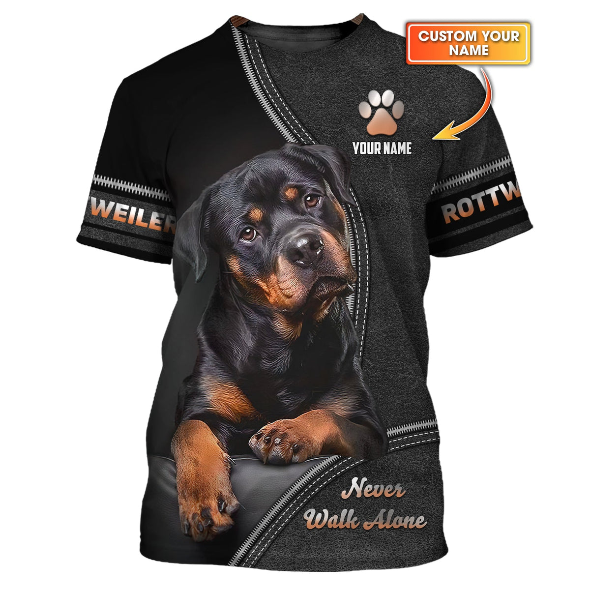 Blisscorners Rottweiler Custom Name Shirt Never Walk Alone Gift For Dog Lover 3D Shirts
