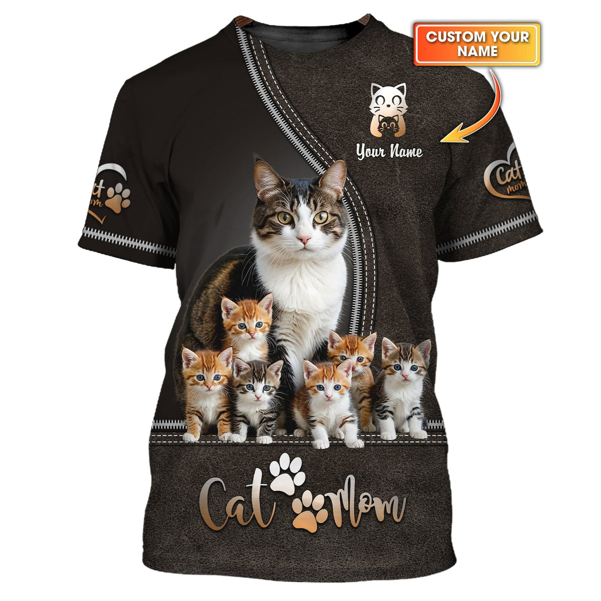 Blisscorners Adorable Cat and Kittens Custom Name Cat Mom 3D Shirt Gift For Cat Lovers