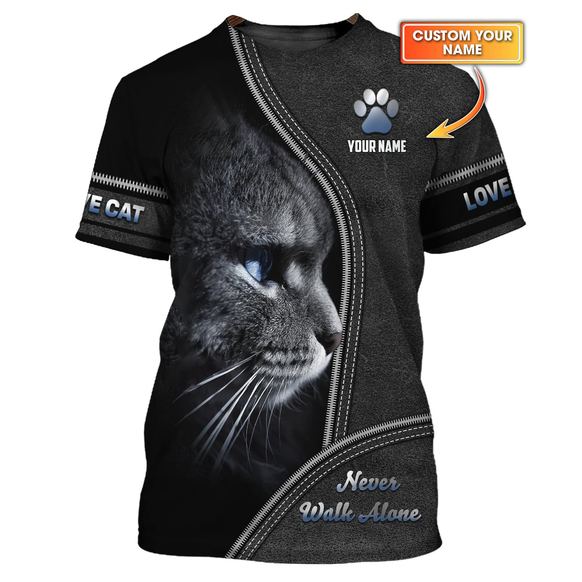 Blisscorners Custom Cat Love 3D Shirt Never Walk Alone Personalized Name Gift For Cat Lover