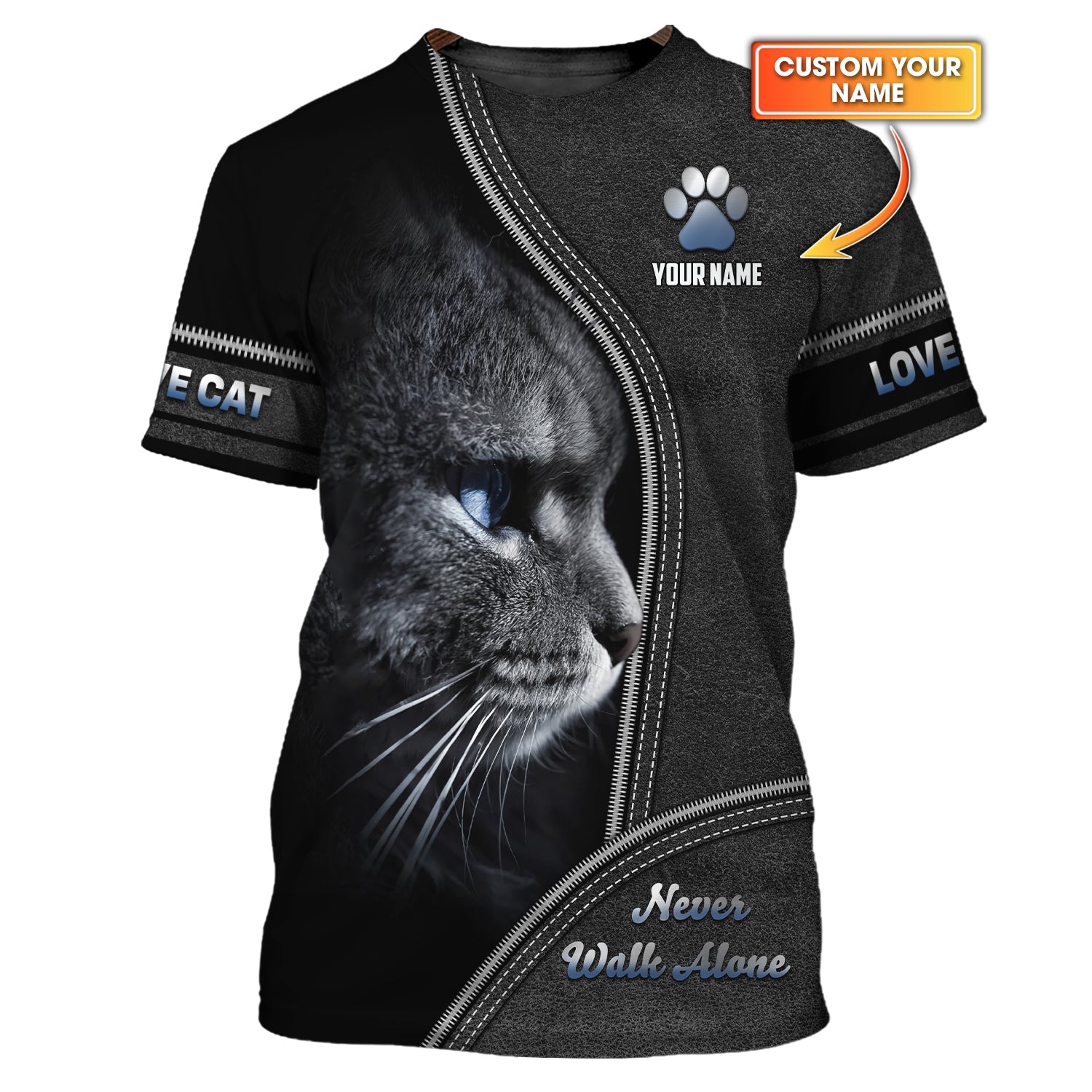 Blisscorners Custom Cat Love 3D Shirt Never Walk Alone Personalized Name Gift For Cat Lover