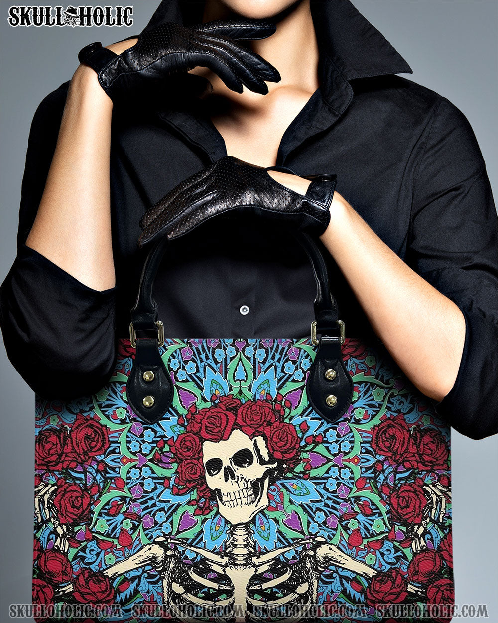 BLISSCORNERS SKELETON ROSE LEATHER HANDBAG