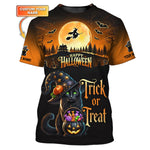 Blisscorners Black Cat Halloween Custom Name 3D Shirt Trick Or Treat Shirts Gift For Halloween Lovers