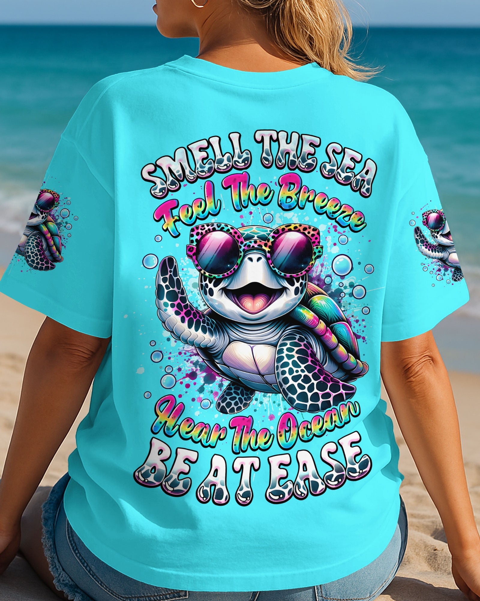 BLISSCORNERS SMELL THE SEA FEEL THE BREEZE TURTLE ALL OVER PRINT