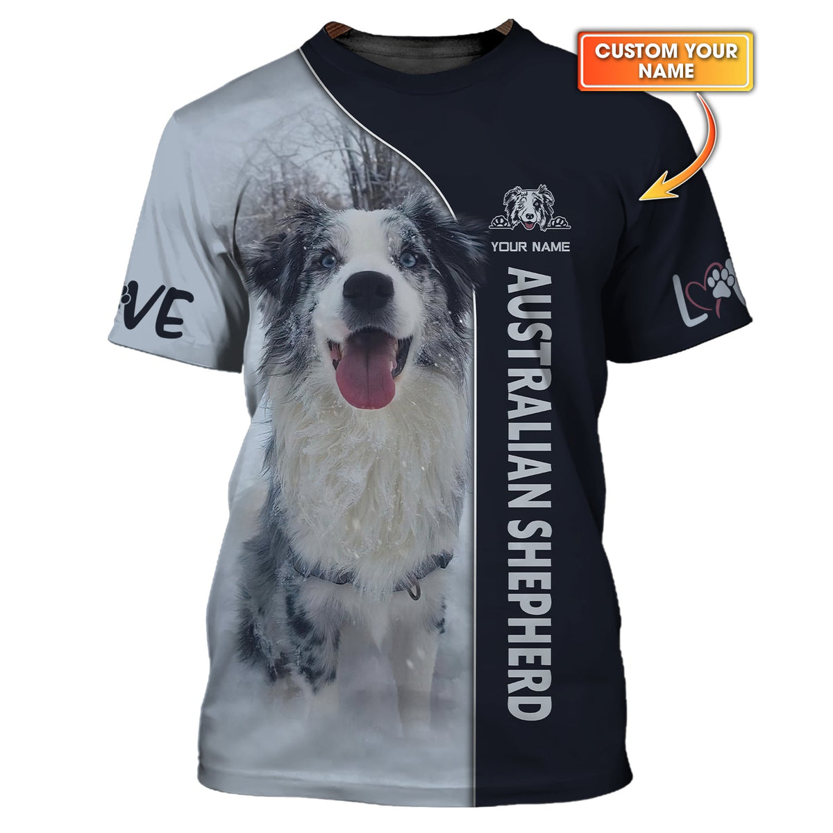 Blisscorners Australian Shepherd Custom Name 3D Shirt Gift For Dog Lovers