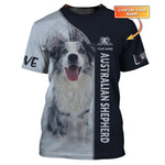 Blisscorners Australian Shepherd Custom Name 3D Shirt Gift For Dog Lovers