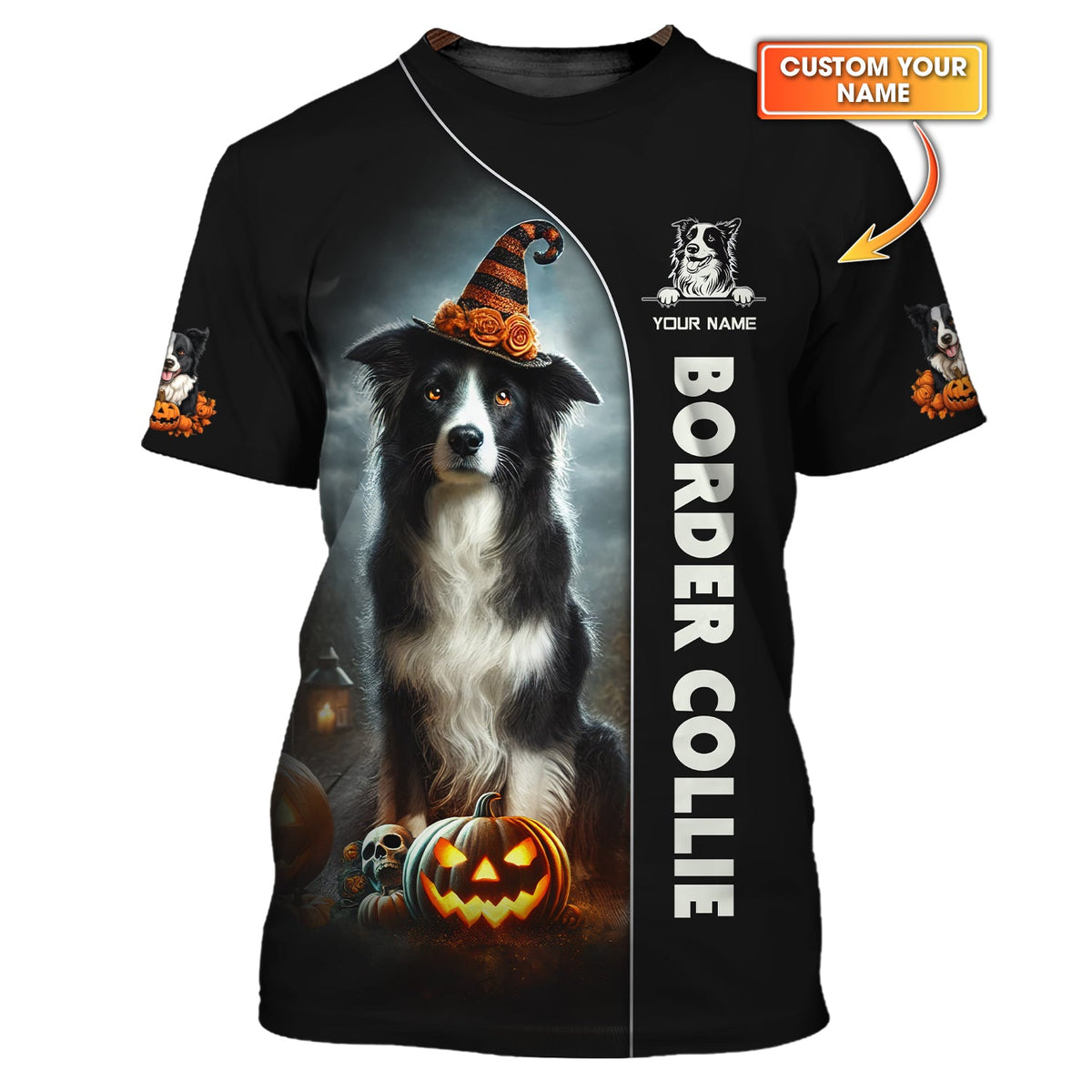 Blisscorners Border Collie Custom Name 3D Shirt Happy Halloween Gift For Dog Lovers