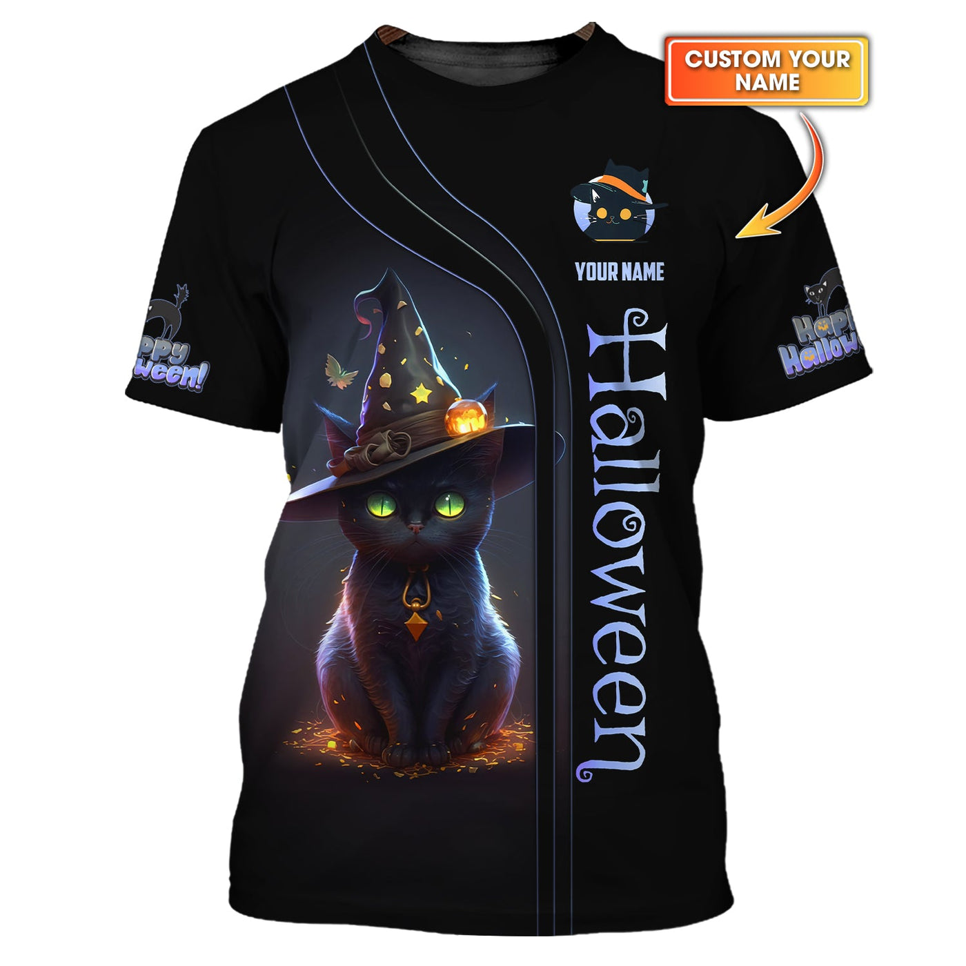 Blisscorners Halloween Custom T- Shirts Black Cat Of Halloween 3D Shirt Gift For Halloween Lovers