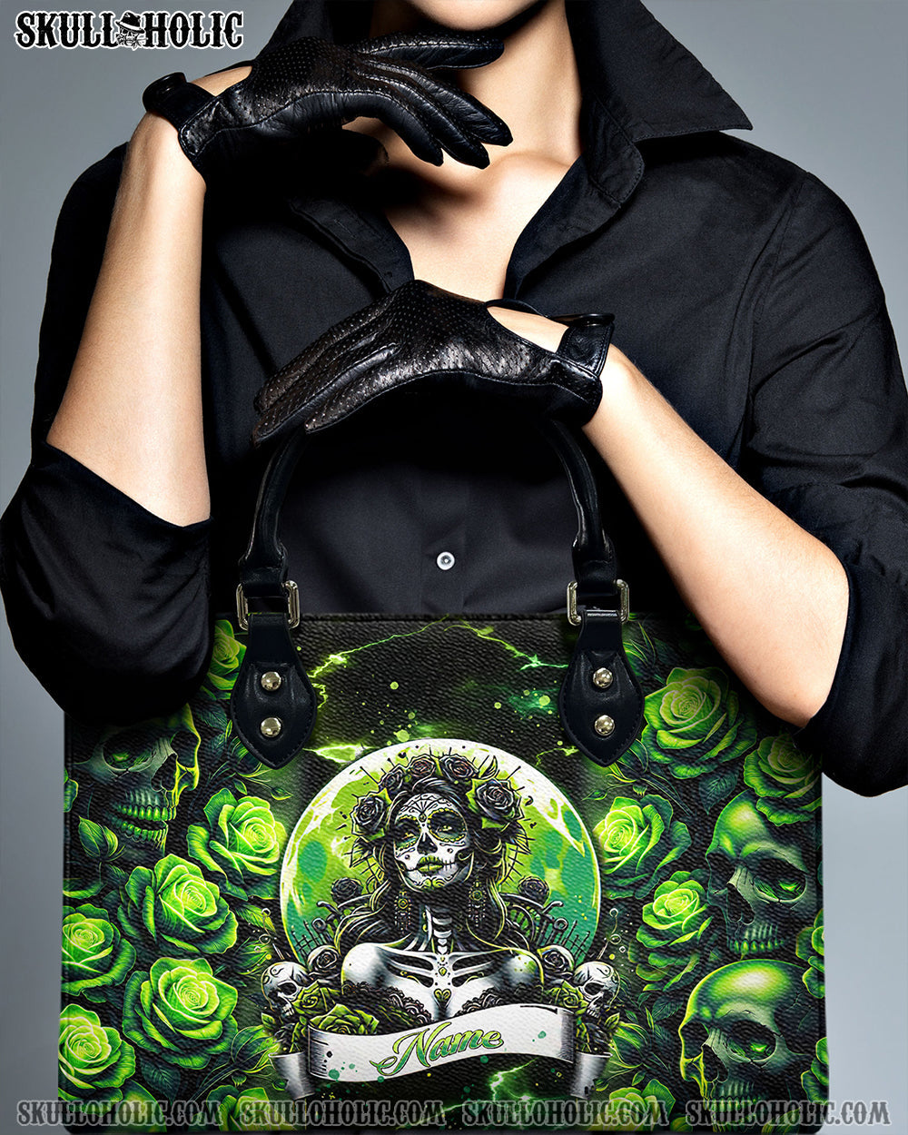 BLISSCORNERS SUGAR SKULL ROSE LEATHER HANDBAG