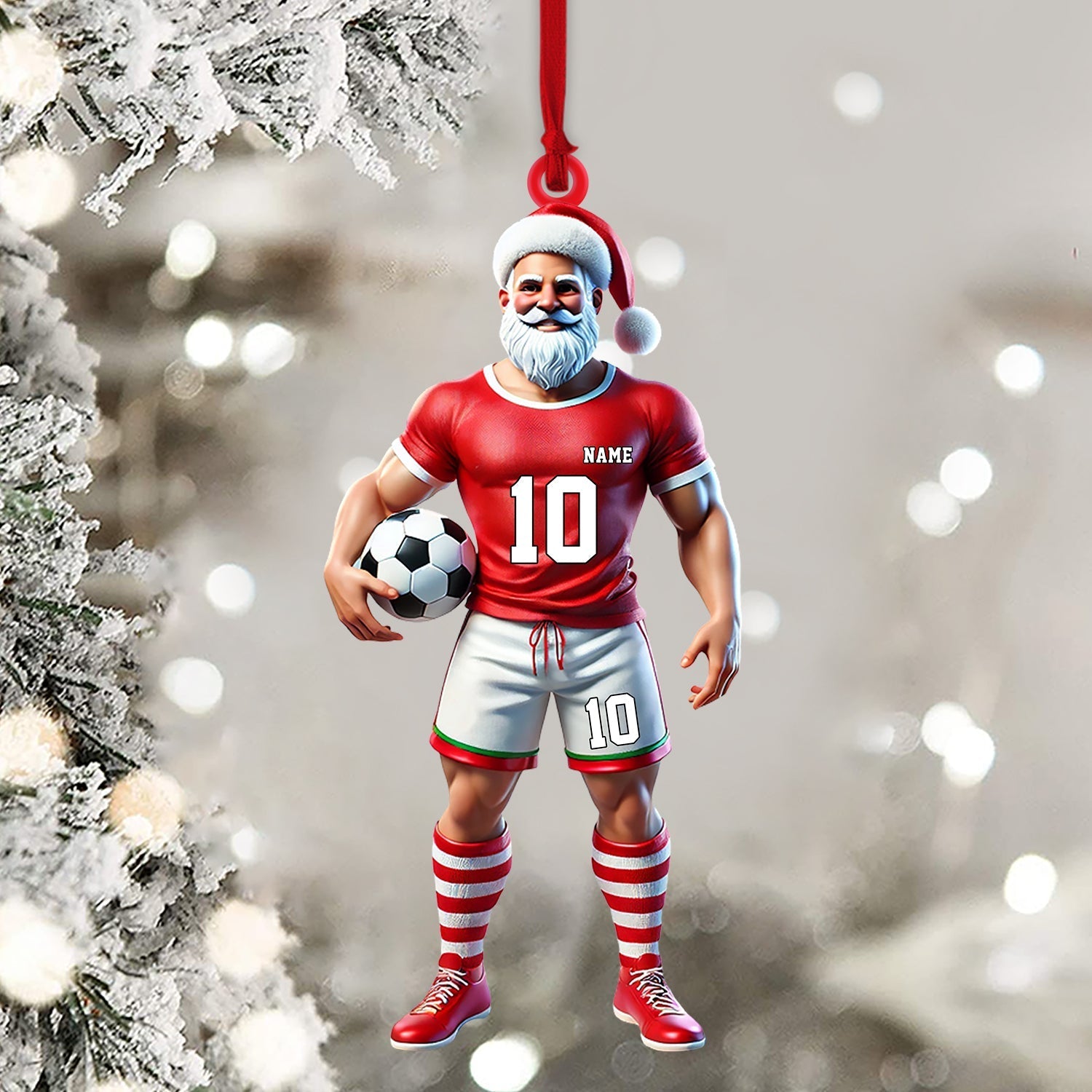 Blisscorners Santa Soccer Player Ornament, Personalized Ornament2D Flat LM2211