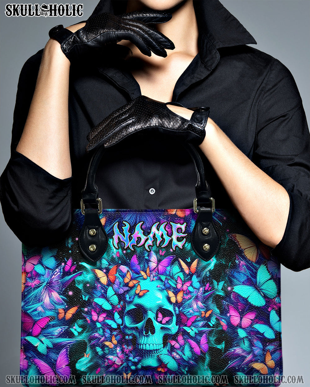 BLISSCORNERS SKULL BUTTERFLY LEATHER HANDBAG