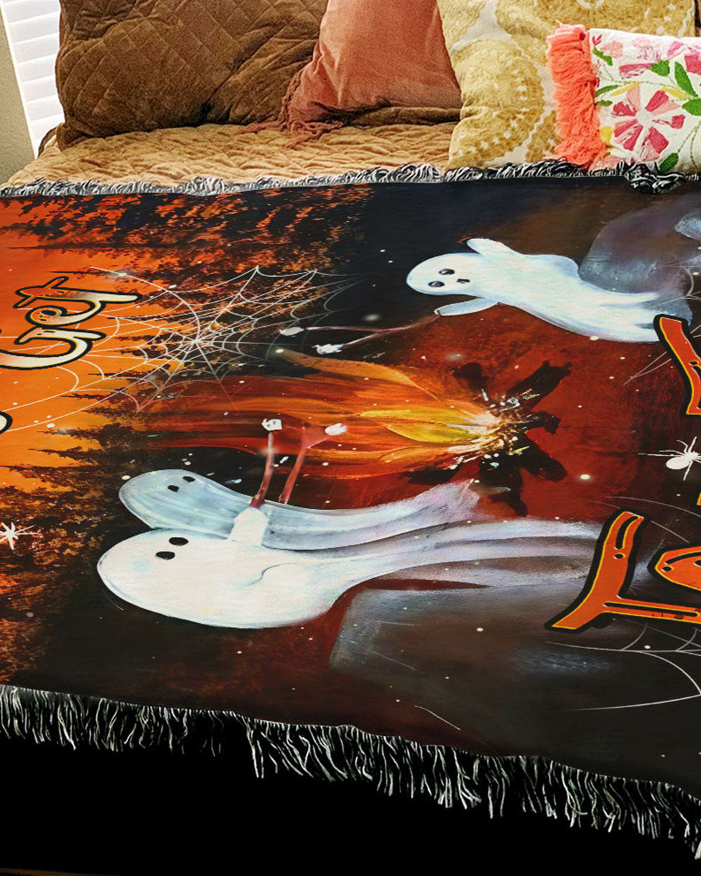 BLISSCORNERS LET'S GET TOASTED BOOS HALLOWEEN WOVEN AND FLEECE BLANKET