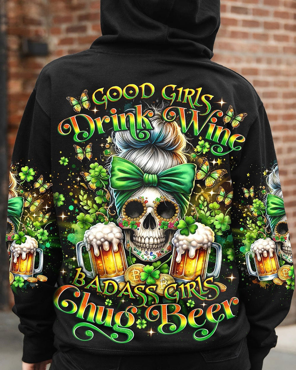 BLISSCORNERS THE GOOD GIRL IN ME MESSY BUN SKULL ALL OVER PRINT