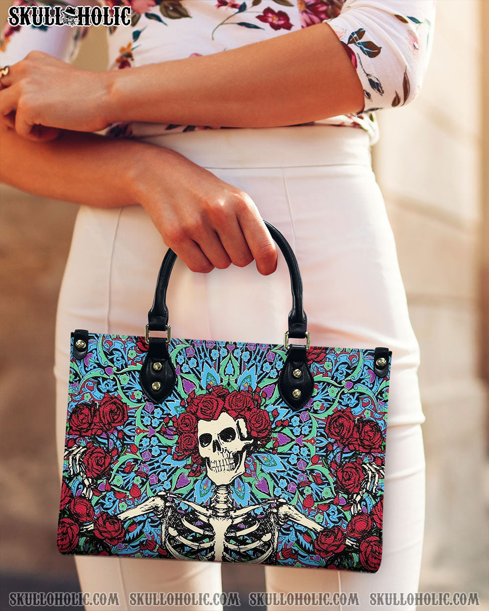 BLISSCORNERS SKELETON ROSE LEATHER HANDBAG