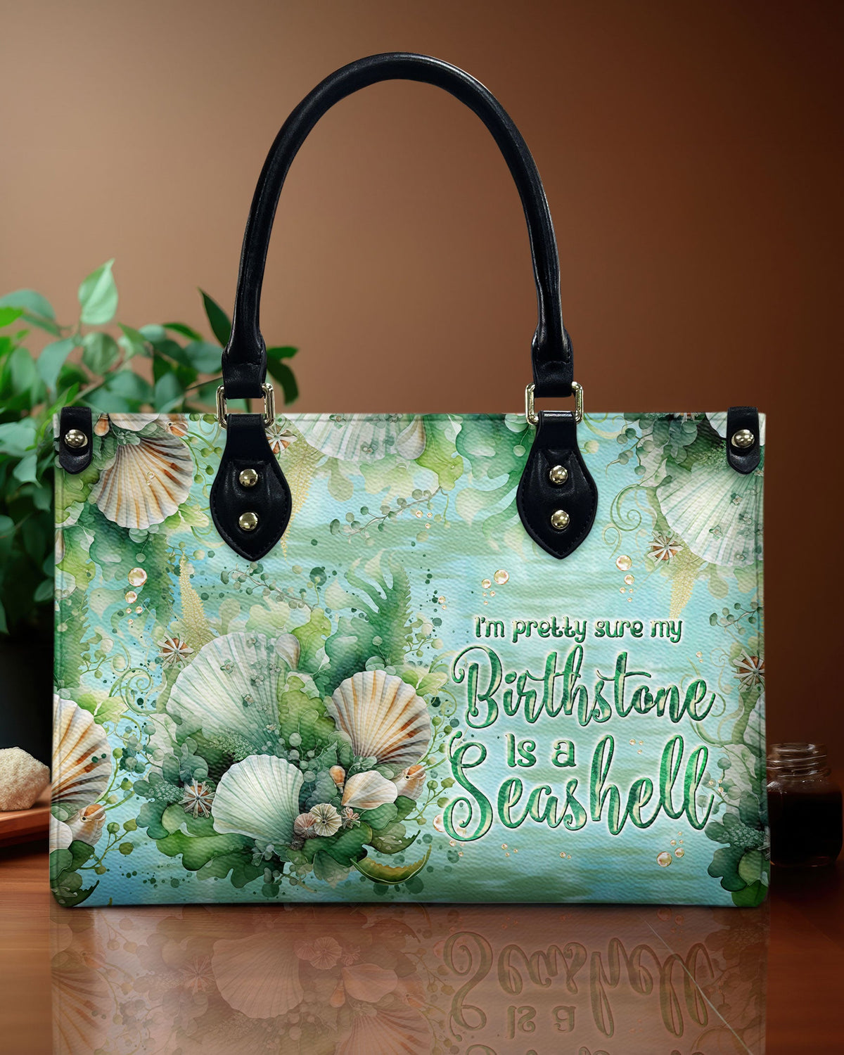BLISSCORNERS I'M PRETTY SURE MY BIRTHSTONE IS A SEASHELL LEATHER HANDBAG