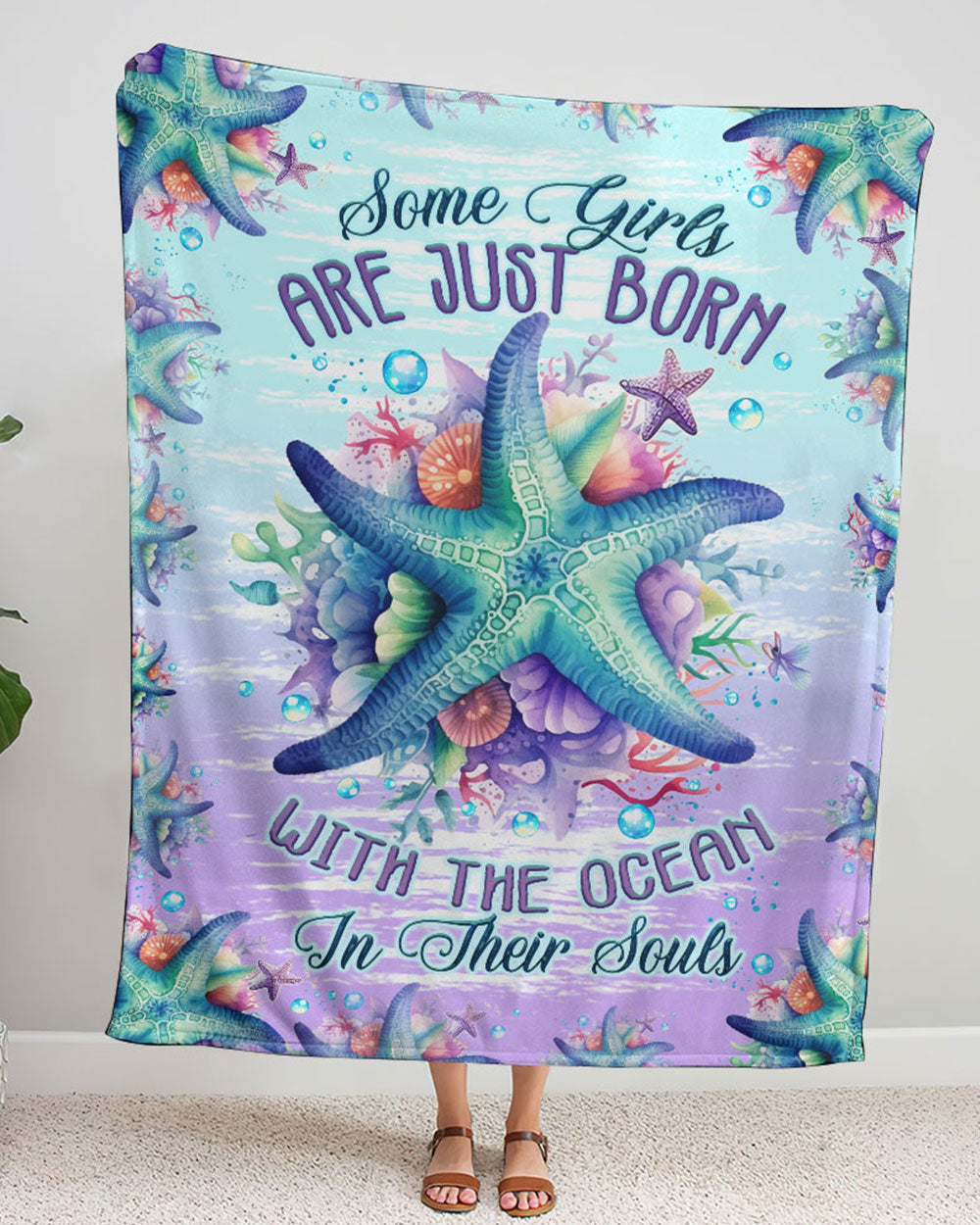 BLISSCORNERS SOME GIRLS ARE JUST BORN STARFISH WOVEN AND FLEECE BLANKET