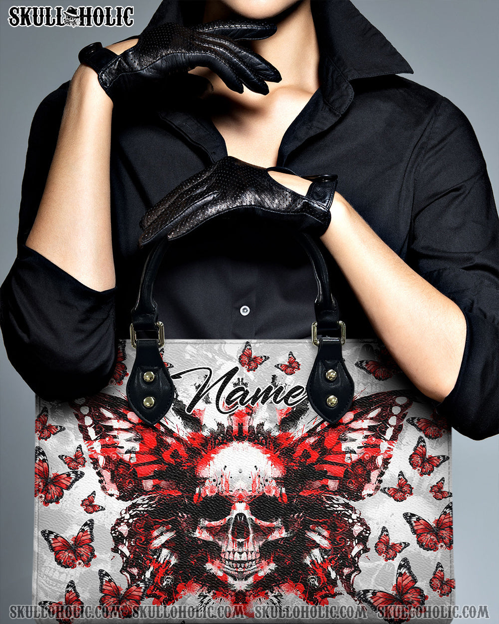BLISSCORNERS DEMON BUTTERFLY SKULL LEATHER HANDBAG