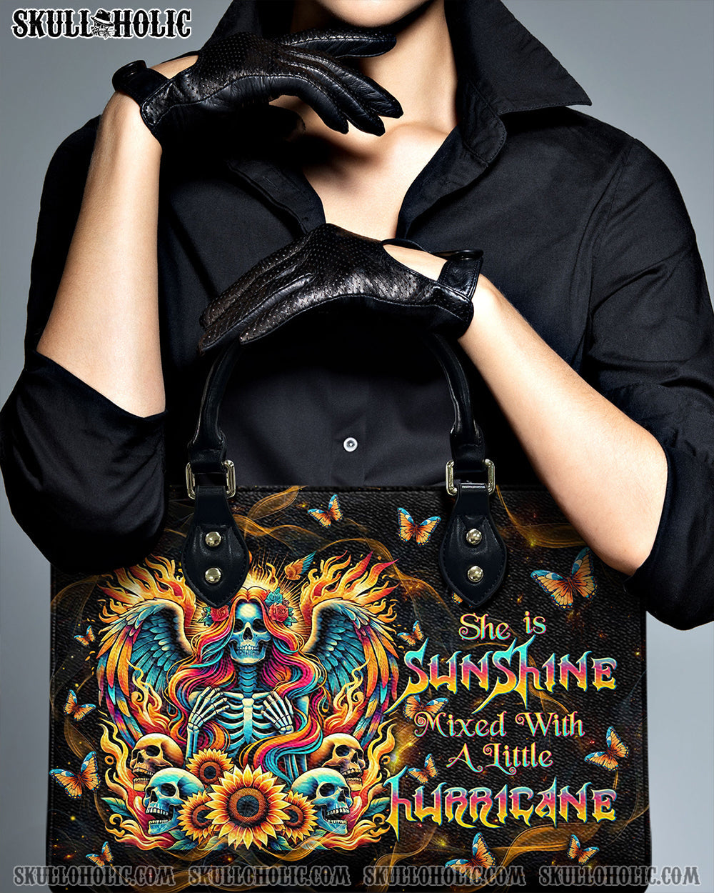 BLISSCORNERS SHE IS SUNSHINE SKELETON WINGS LEATHER HANDBAG