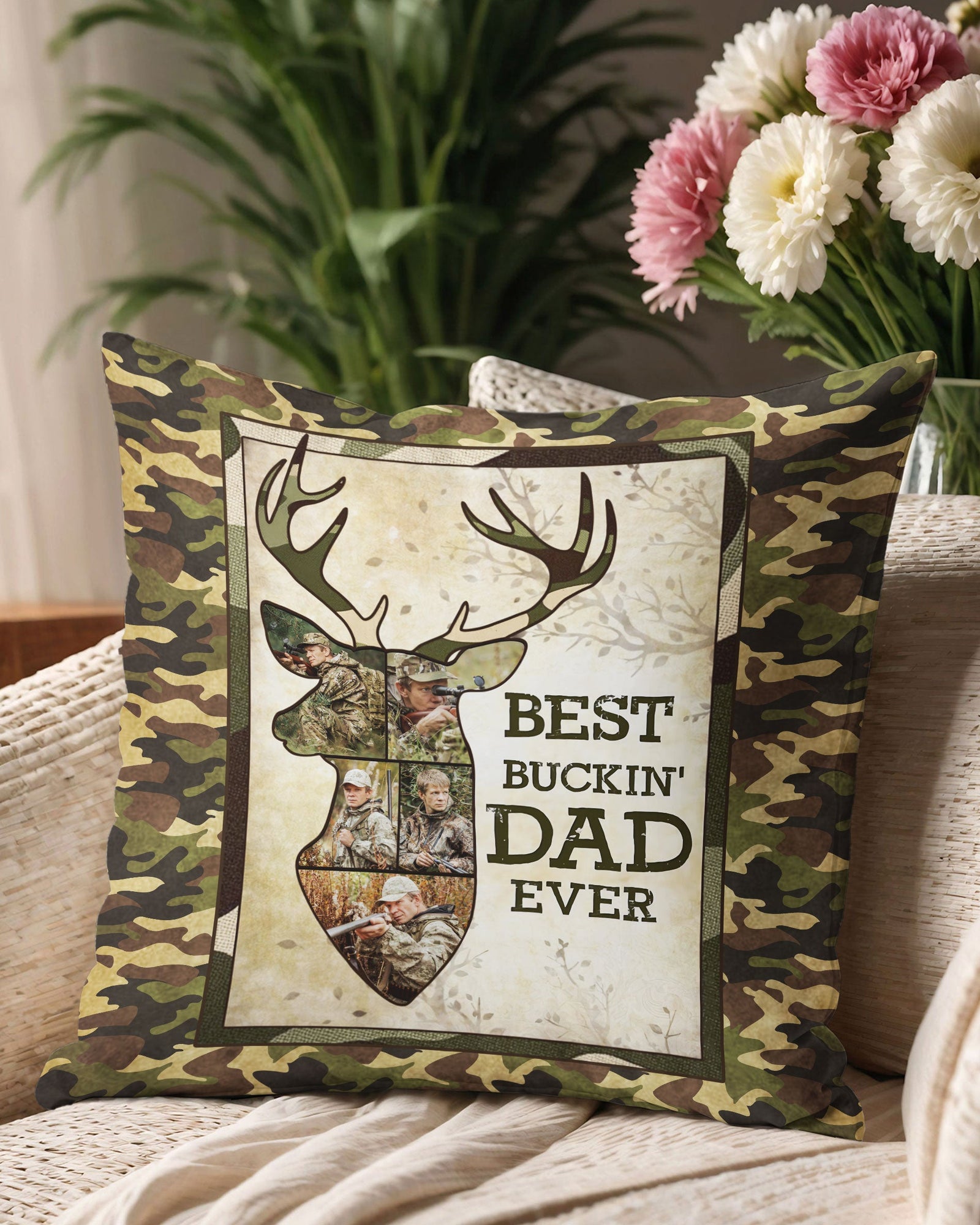 BLISSCORNERS PERSONALIZED BEST BUCKIN' DAD EVER DEER PILLOW