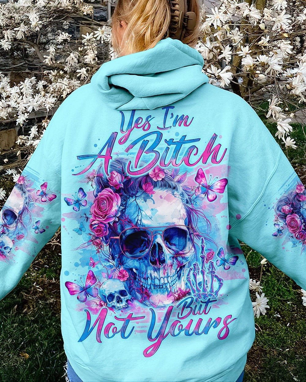 BLISSCORNERS THE GOOD GIRL IN ME SKULL MESSY BUN ALL OVER PRINT