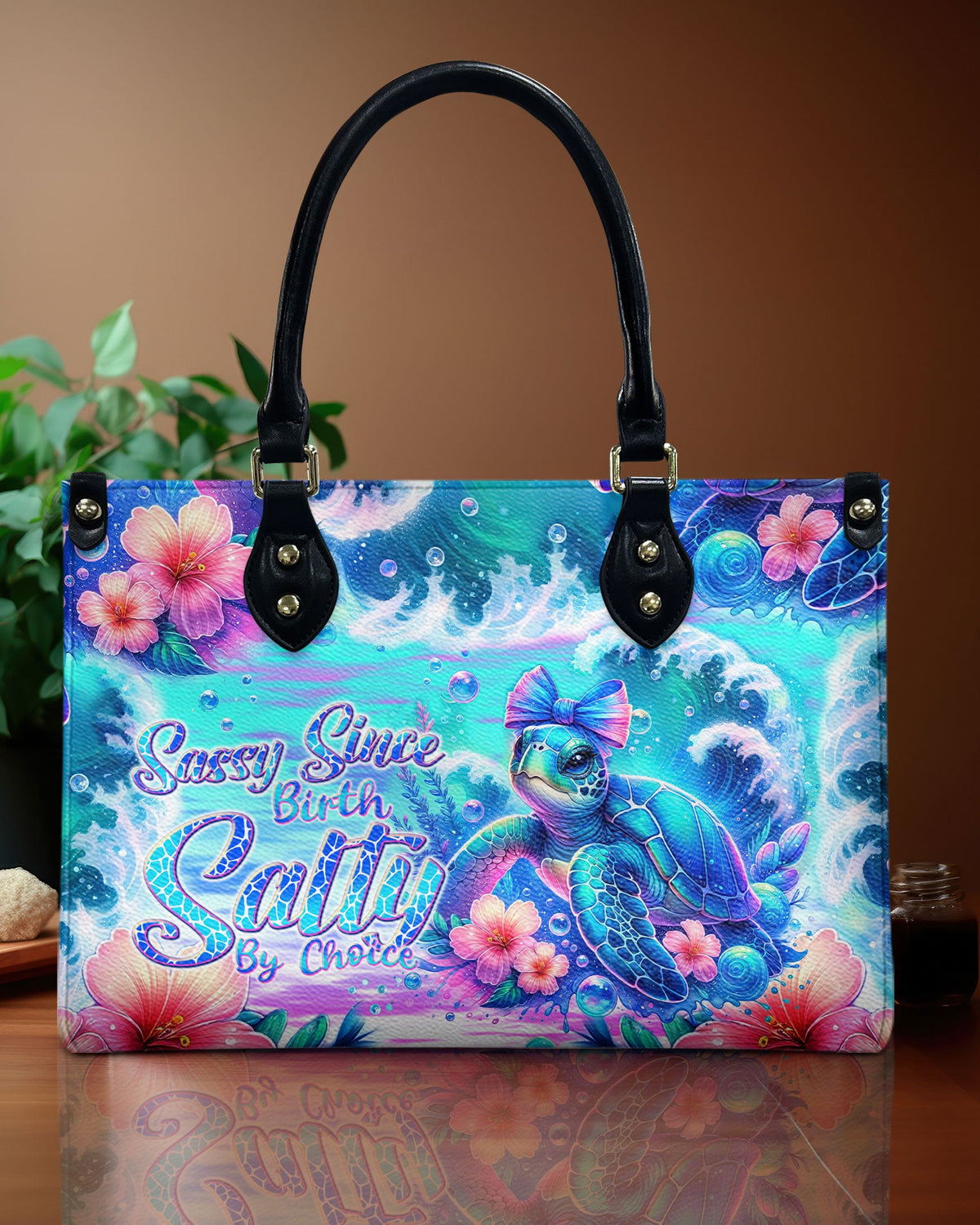 BLISSCORNERS SASSY SINCE BIRTH SALTY BY CHOICE TURTLE LEATHER HANDBAG