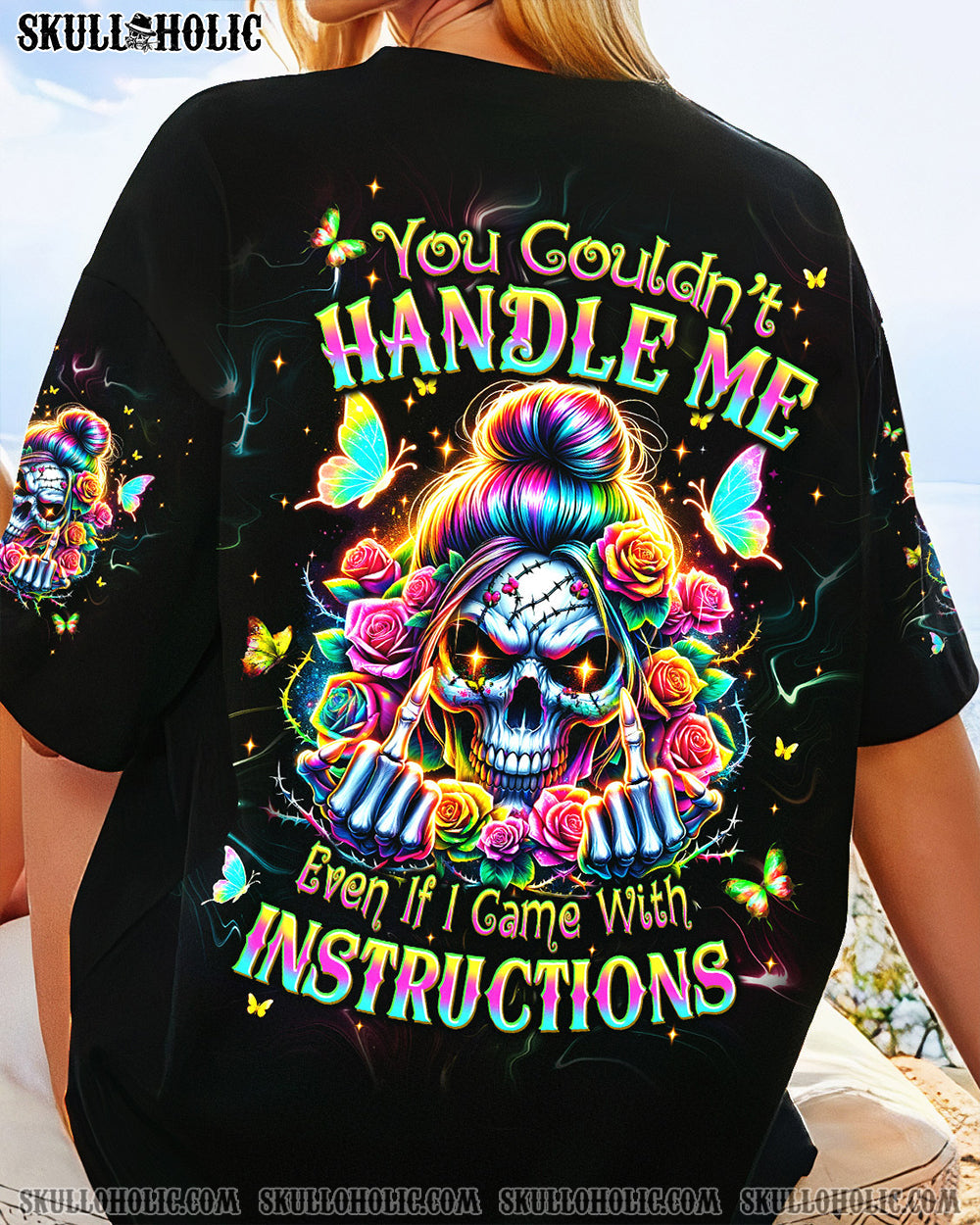 BLISSCORNERS A MOUTH I CAN'T CONTROL SKULL MESSY BUN ROSE ALL OVER PRINT