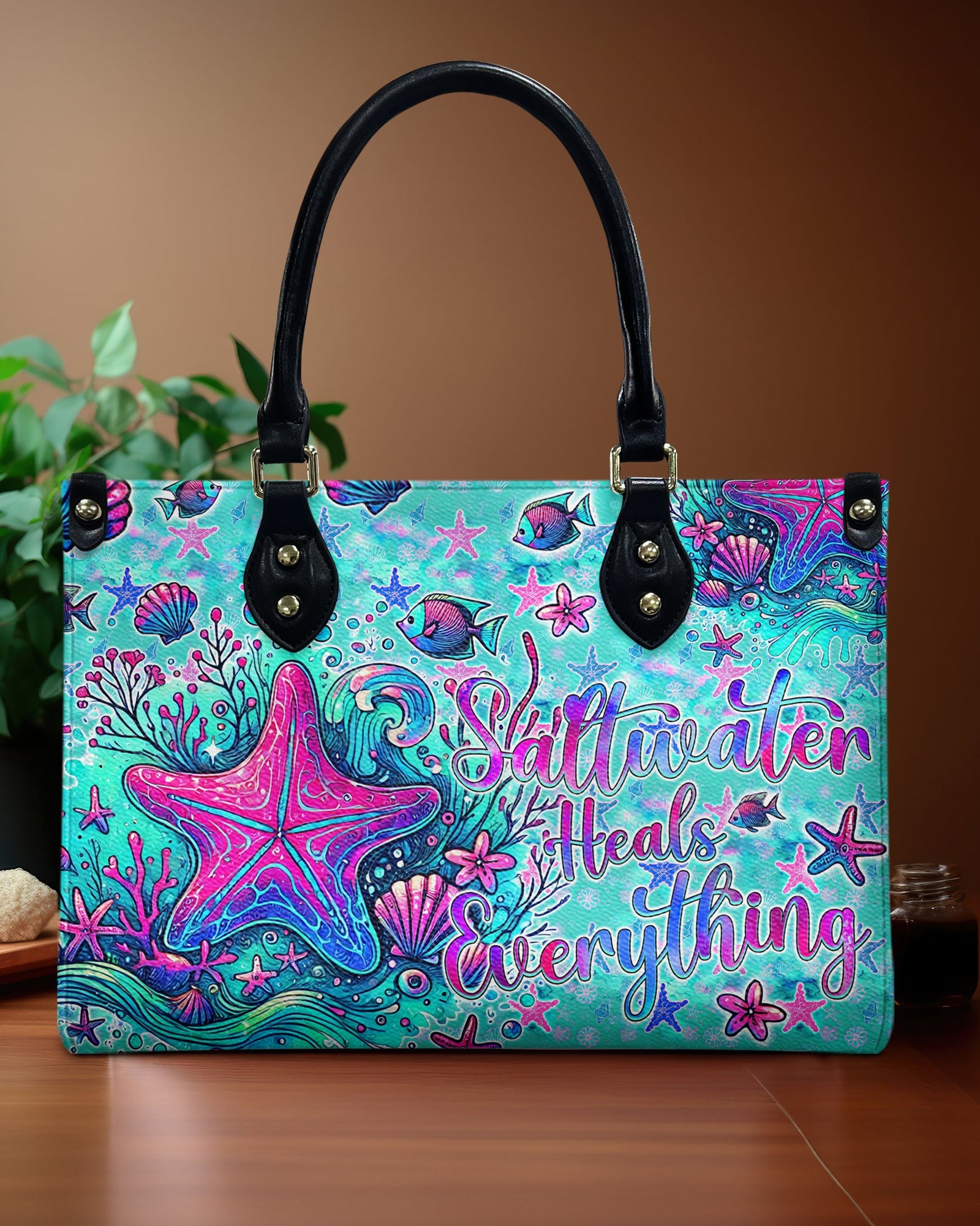 BLISSCORNERS SALTWATER HEALS EVERYTHING STARFISH LEATHER HANDBAG