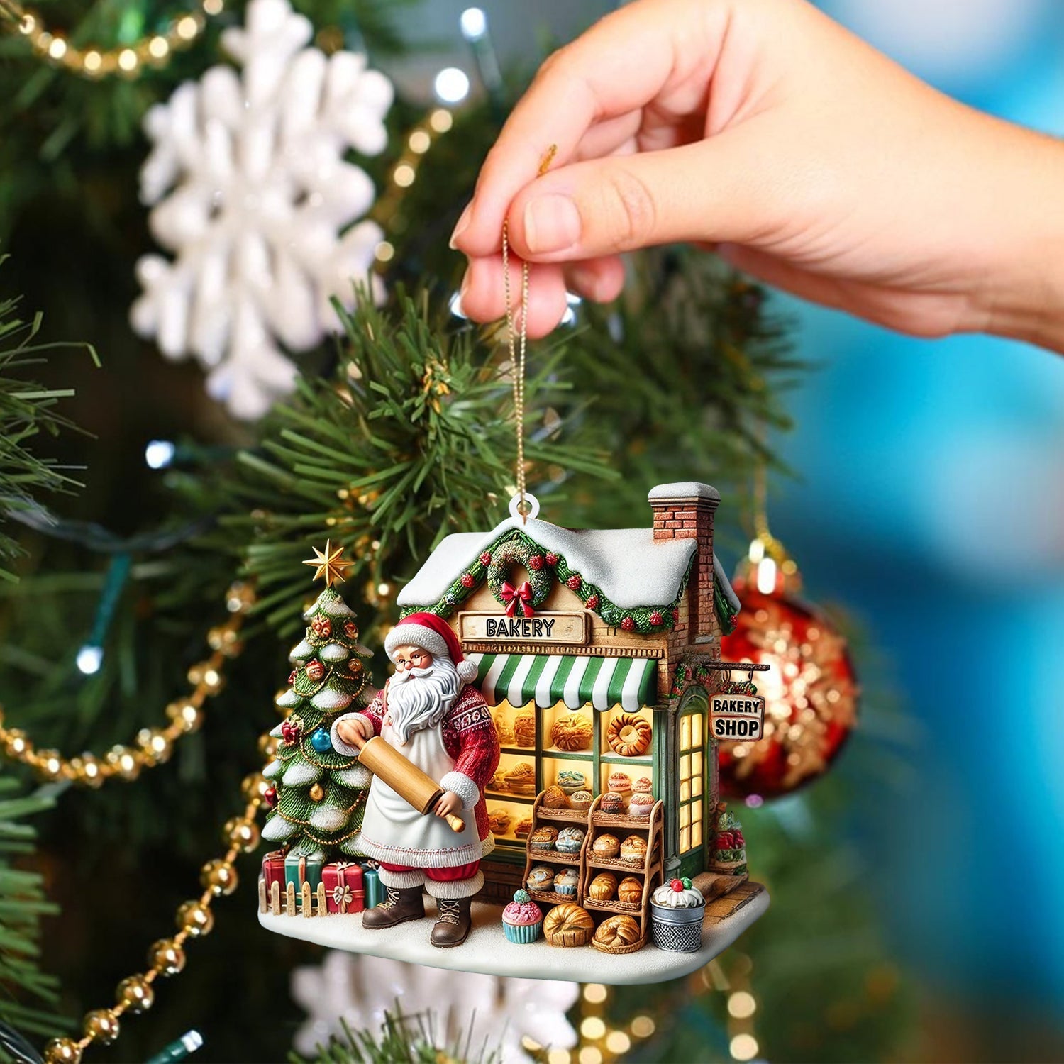 Blisscorners Santa Shop Home Decor Christmas Ornament, Personalized Ornament2D Flat LM2211