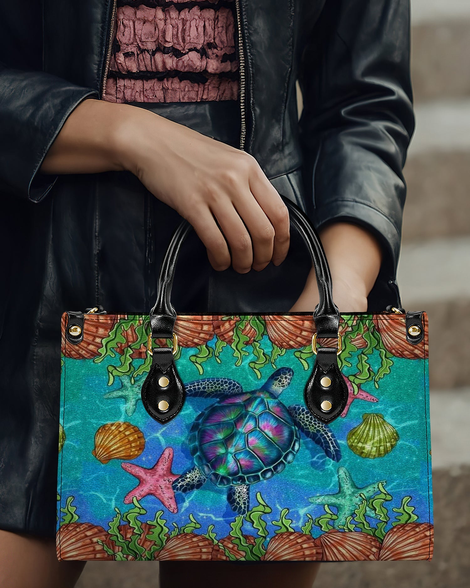 BLISSCORNERS TURTLE BEACH LEATHER HANDBAG