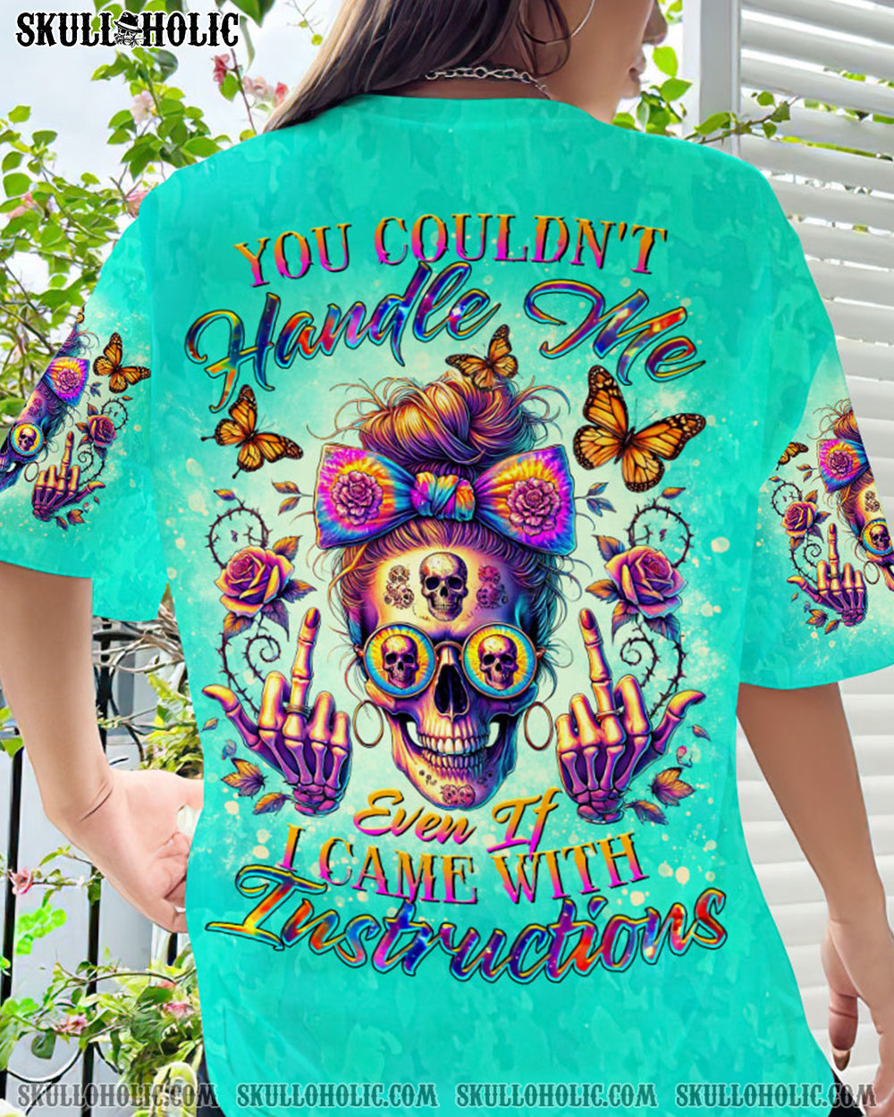 BLISSCORNERS I'M NOT THE SWEET GIRL NEXT DOOR MESSY BUN SKULL ALL OVER PRINT