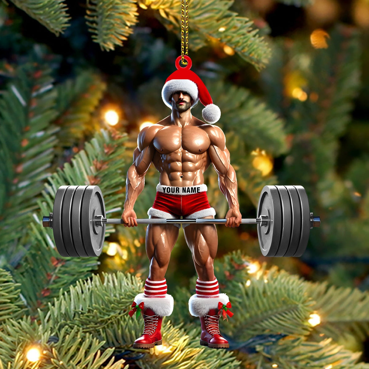 Blisscorners Weightlifter Santa Christmas Ornament, Personalized Ornament2D Flat LM2211