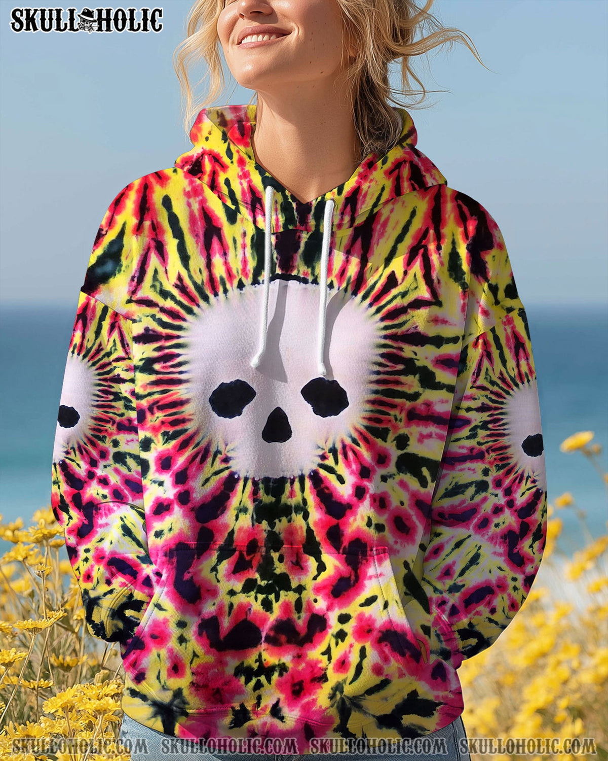 BLISSCORNERS FLAMING SKULL TIE DYE HAND DYED ALL OVER PRINT