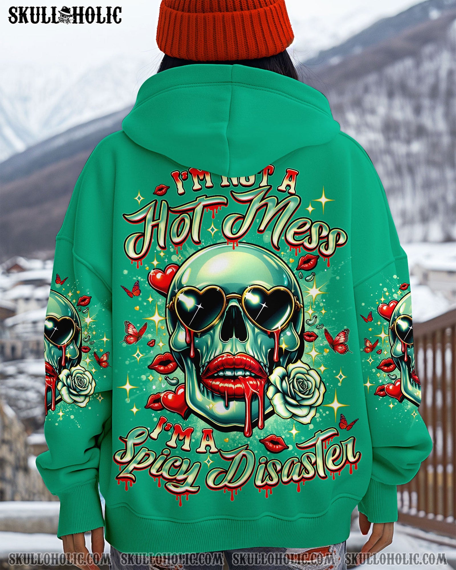 BLISSCORNERS I'M NOT A HOT MESS I'M A SPICY DISASTER SKULL ALL OVER PRINT