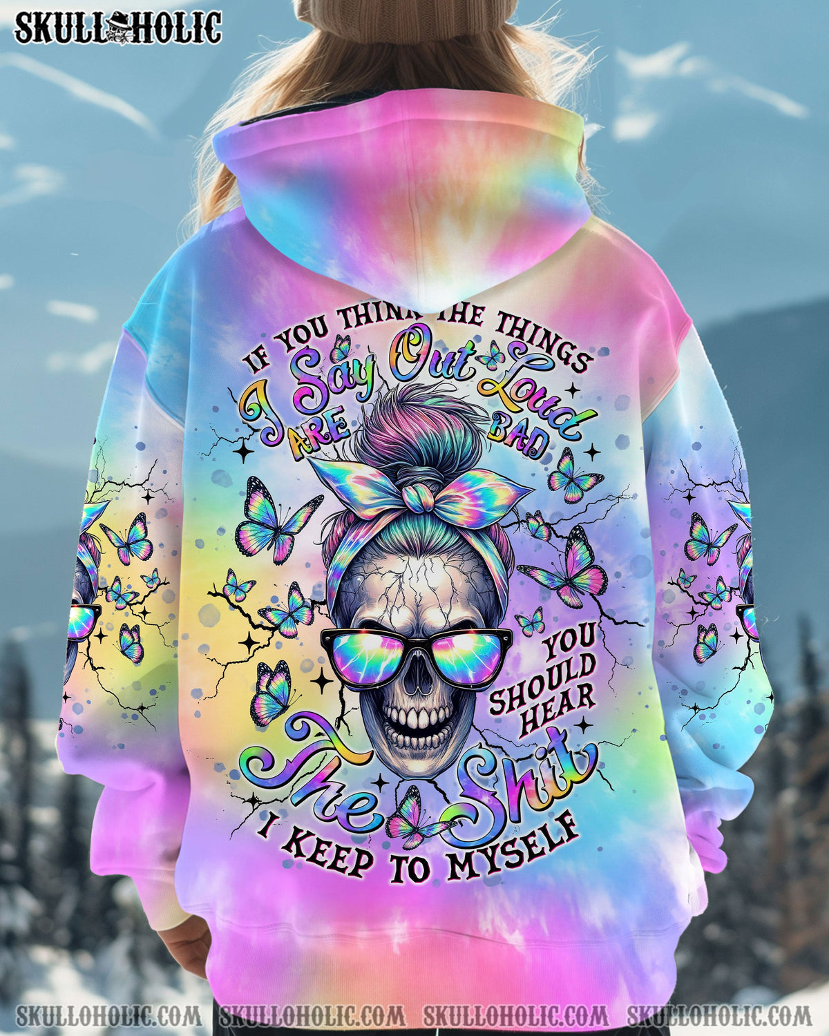 BLISSCORNERS NOT EVERYONE LIKES ME SKULL MESSY BUN TIE DYE ALL OVER PRINT