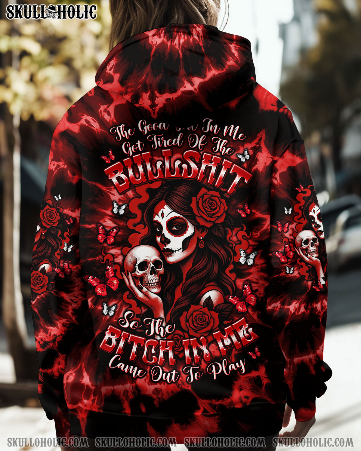 BLISSCORNERS THE GOOD GIRL IN ME SKULL LADY TIE DYE ALL OVER PRINT