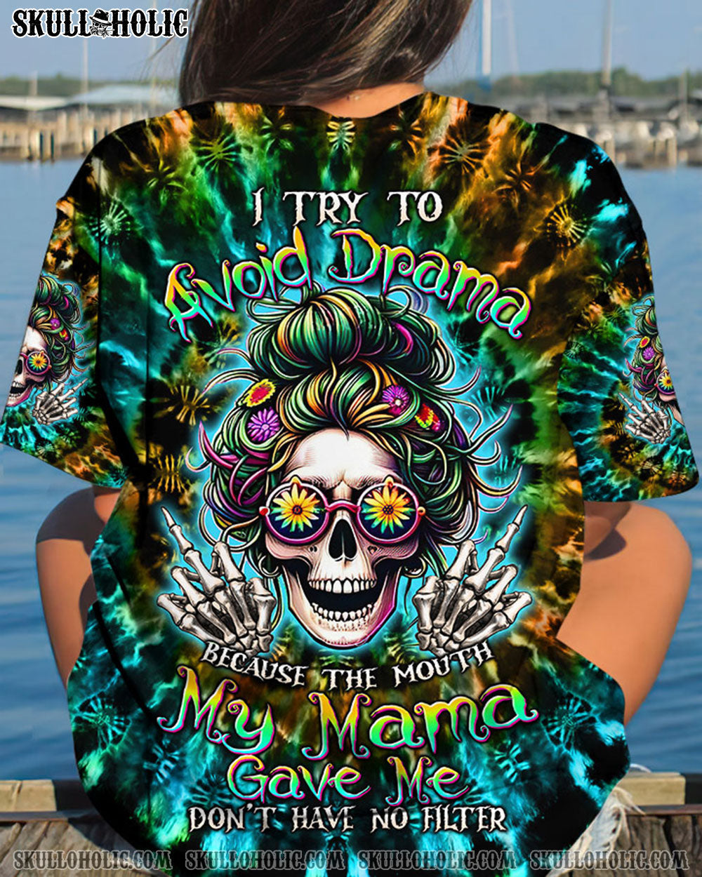 BLISSCORNERS I AM THE STORM ROSE SKULL MESSY BUN ALL OVER PRINT