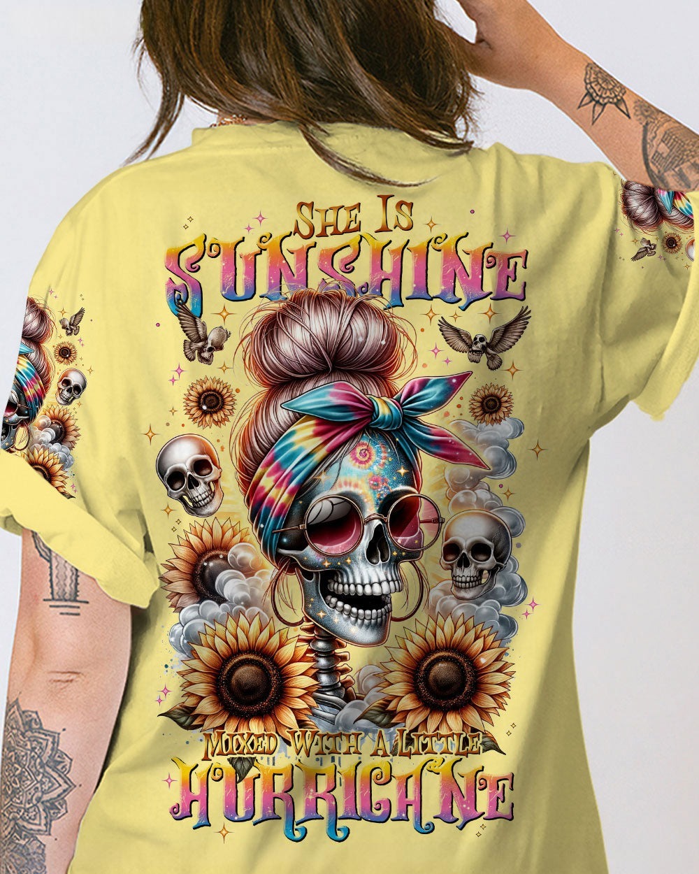 BLISSCORNERS MY GIVE A F IS BROKEN MESSY BUN SKULL ALL OVER PRINT
