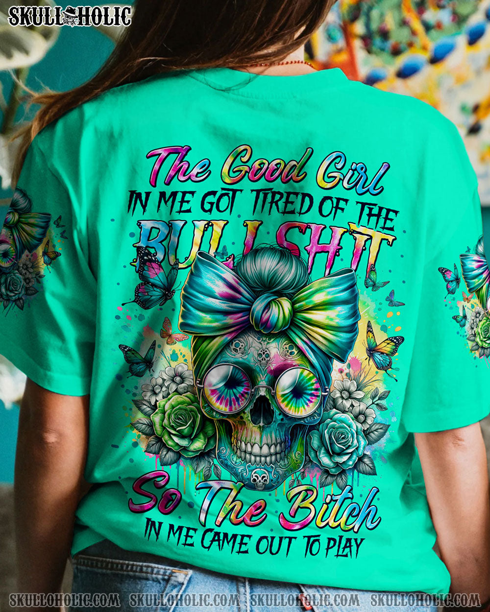 BLISSCORNERS BEFORE YOU DO ME WRONG MESSY BUN SKULL ALL OVER PRINT