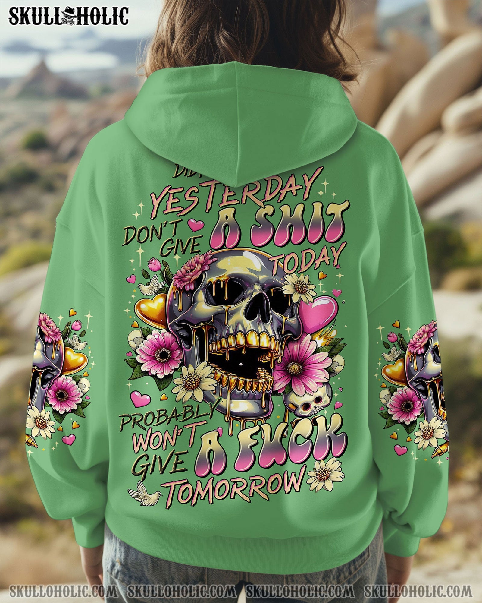 BLISSCORNERS DIDN'T CARE YESTERDAY SKULL FLOWER ALL OVER PRINT