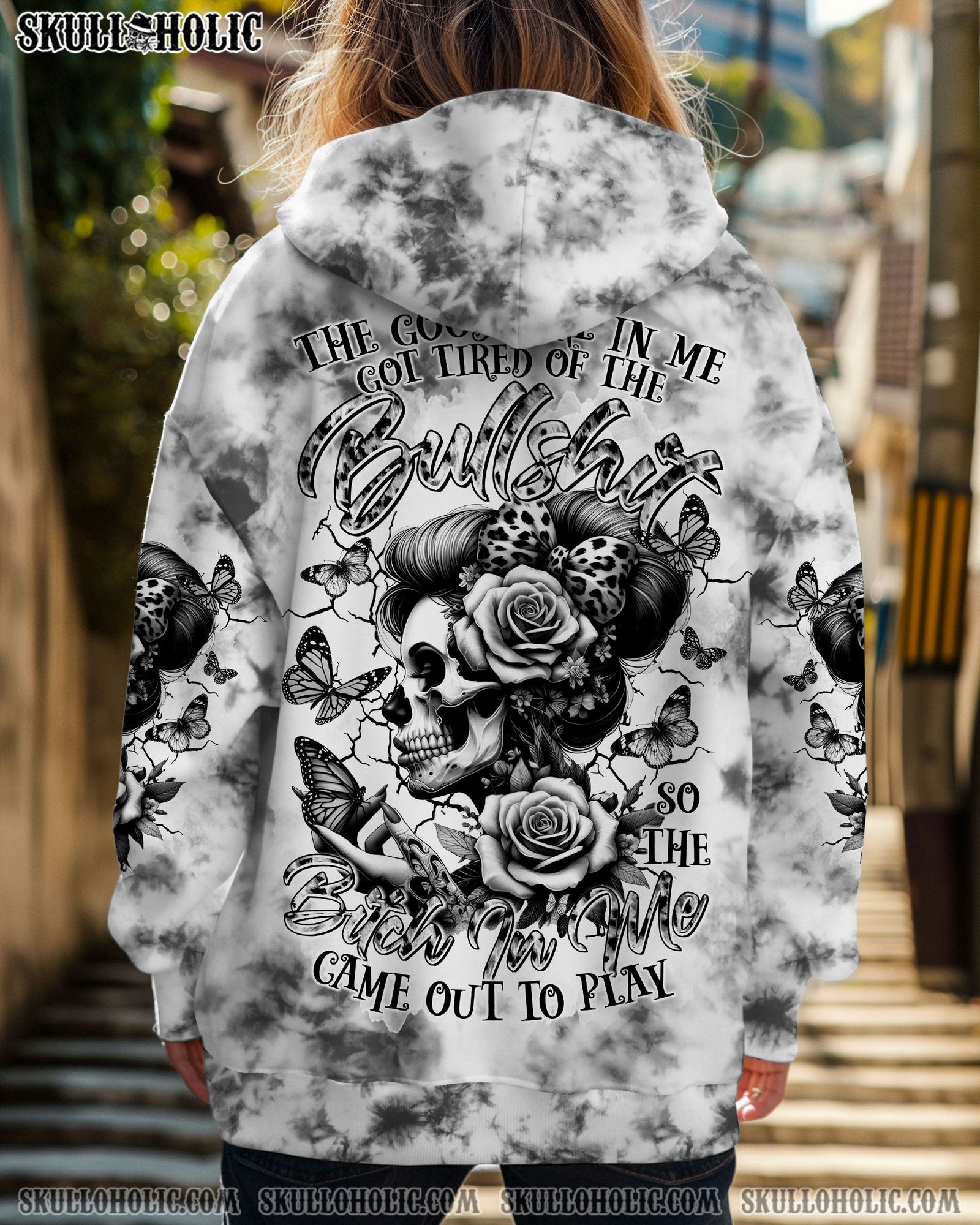 BLISSCORNERS THE GOOD GIRL IN ME SKULL LADY  TIE DYE ALL OVER PRINT