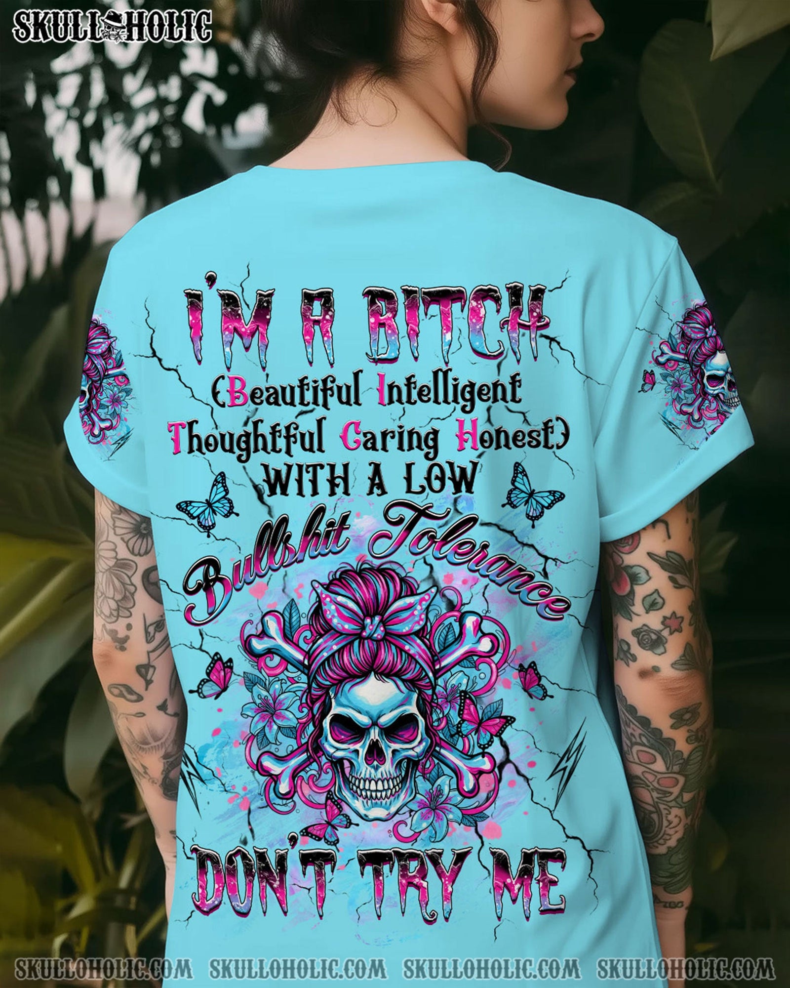 BLISSCORNERS IF MY PERSONALITIES OFFEND YOU MESSY BUN SKULL ALL OVER PRINT