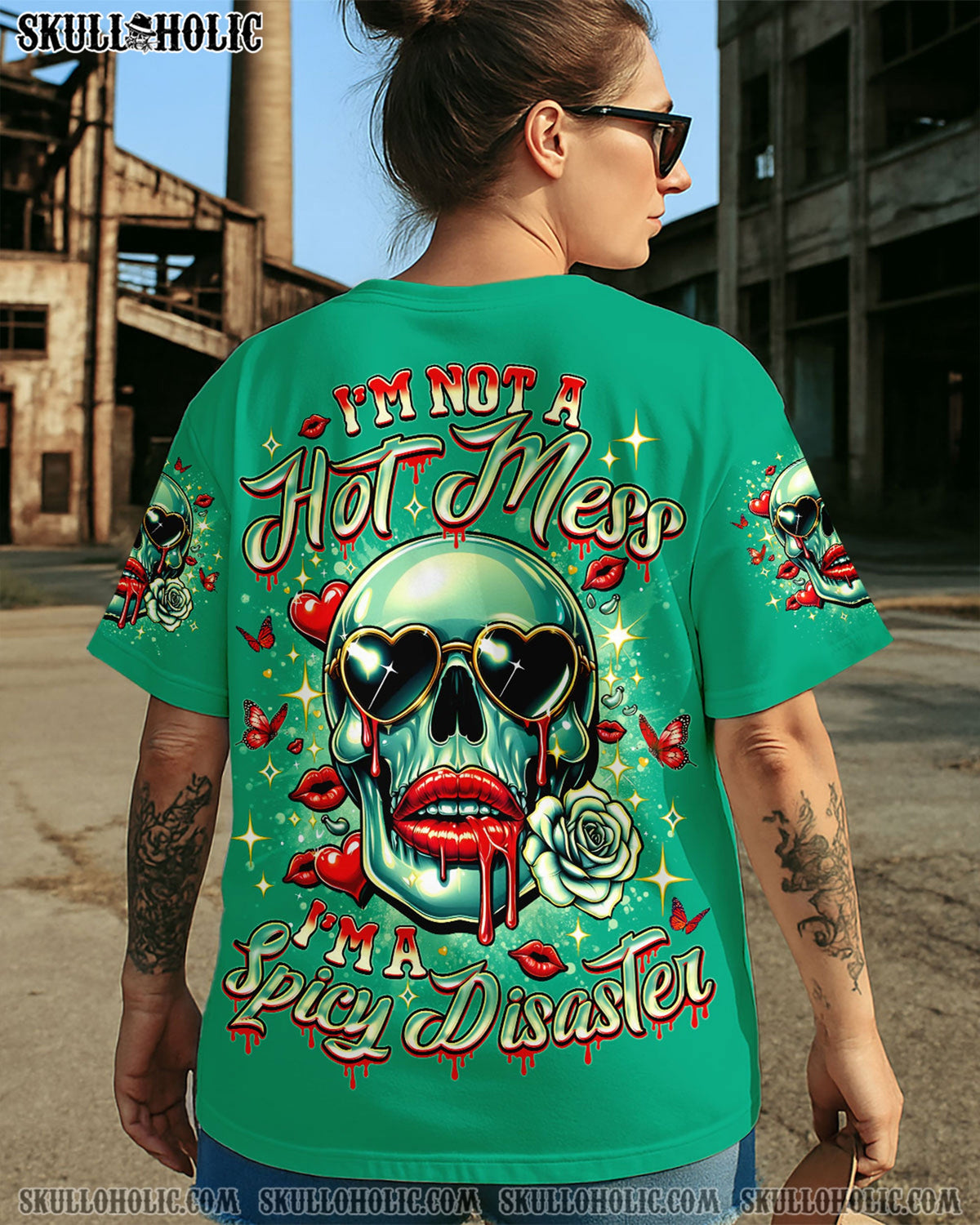 BLISSCORNERS I'M NOT A HOT MESS I'M A SPICY DISASTER SKULL ALL OVER PRINT