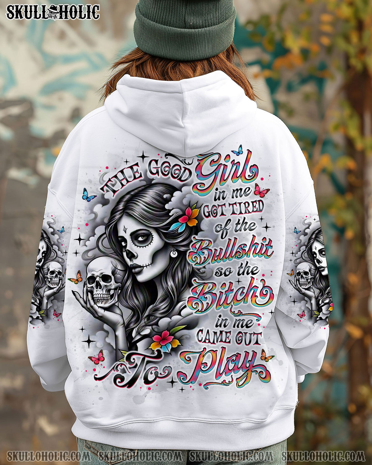 BLISSCORNERS THE GOOD GIRL IN ME SKULL LADY ALL OVER PRINT