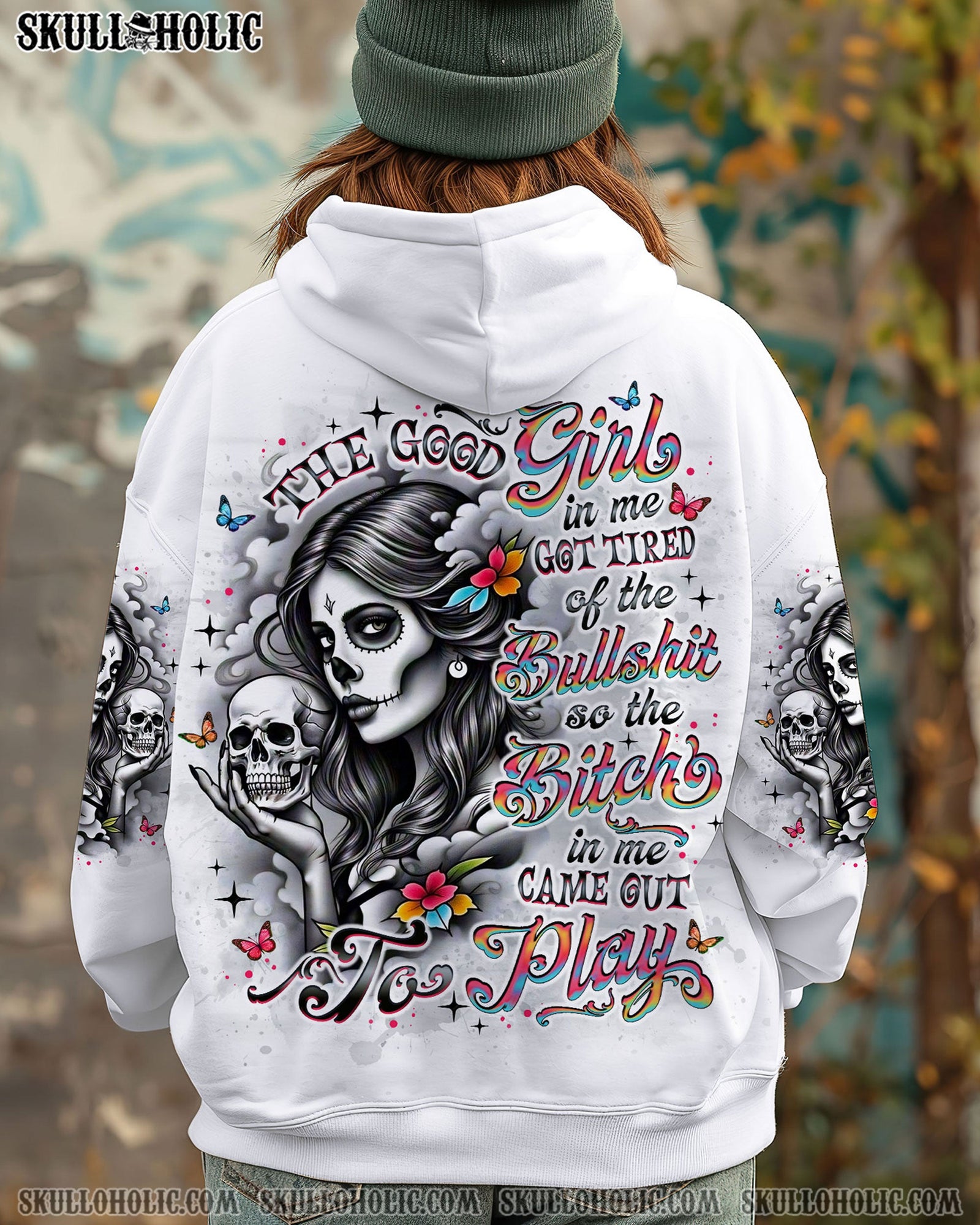 BLISSCORNERS THE GOOD GIRL IN ME SKULL LADY ALL OVER PRINT