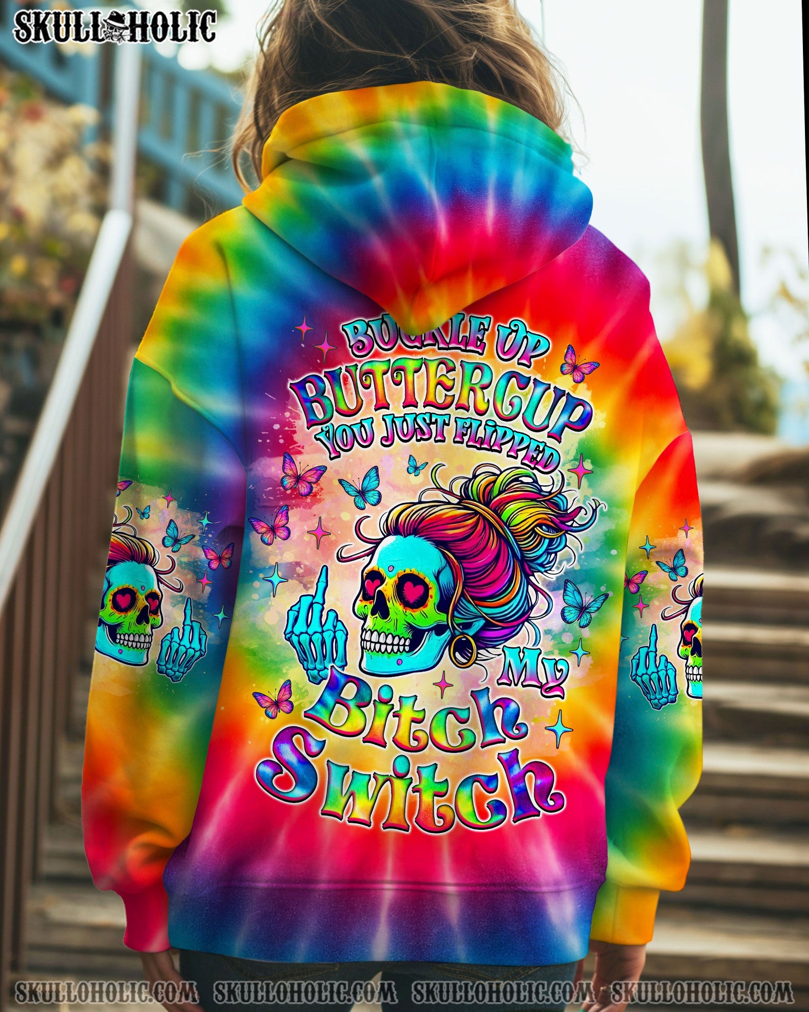 BLISSCORNERS F AROUND AND FIND OUT SKULL MESSY BUN ALL OVER PRINT