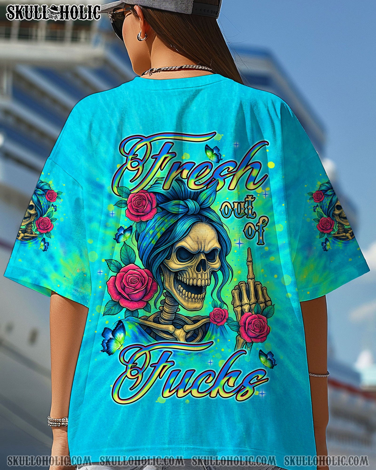 BLISSCORNERS THE GOOD GIRL IN ME MESSY BUN SKELETON ALL OVER PRINT